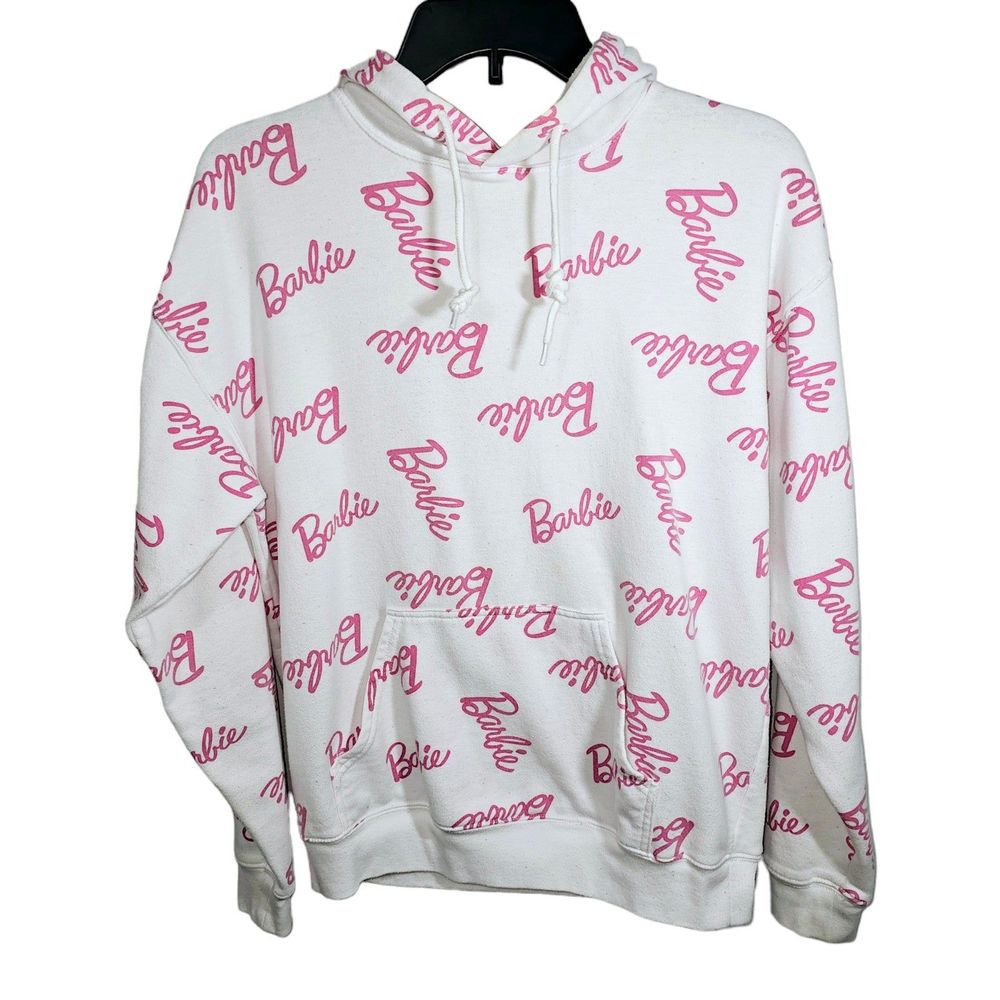 Barbie Hoodie Sweatshirt Womens Pink Signature Drawstring Hood Size Med *READ